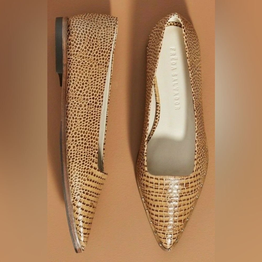 Freda Salvador x Anthropologie LISA Flats Brown Croc Embossed Leather 7.5